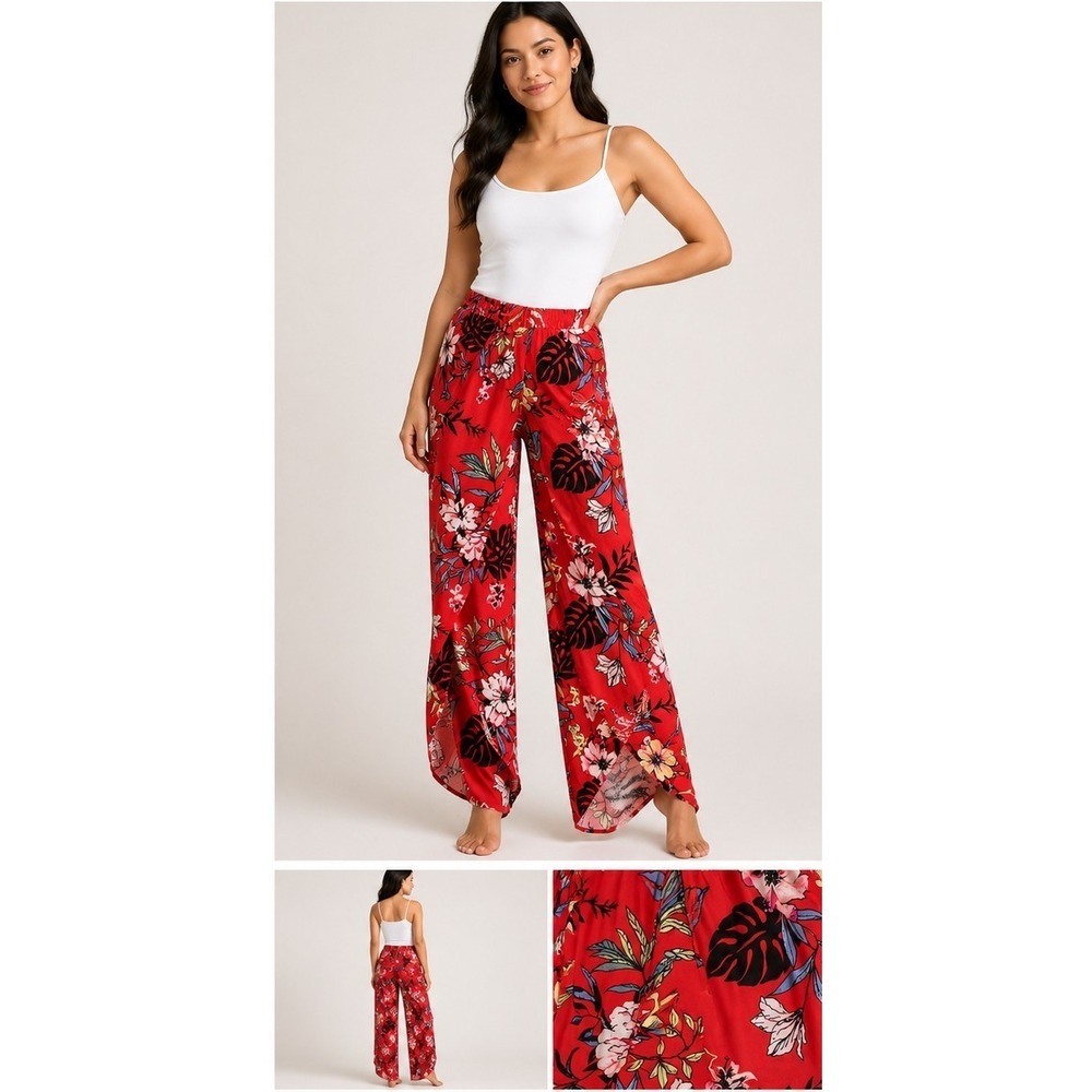 Eye Candy XL Wrap Pants Red Floral Palazzo‎ Beach Resort Women Super Cute Comfy